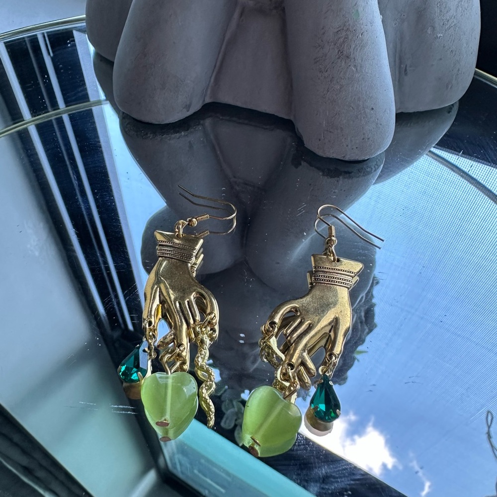 Elegant Gold and Green Handcrafted Earrings